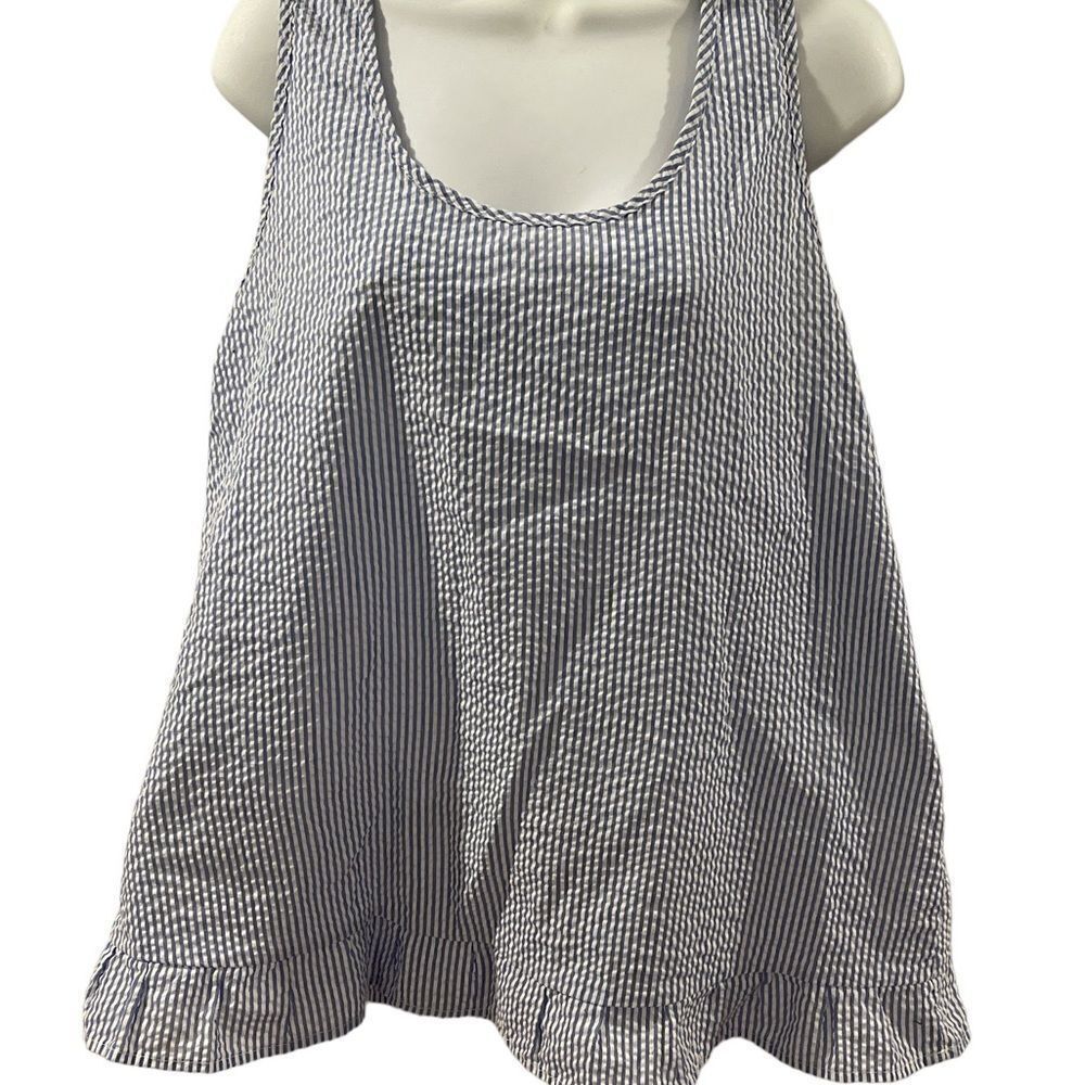 Peach Love California Navy and White Striped Seersucker Tank Tunic